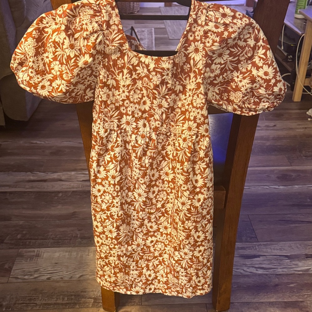 Charming Orange Floral Puff Sleeve Dress